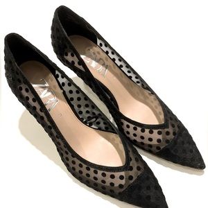 ZARA Polka dot Mesh Mini Heel Sz 7.5 EU 38